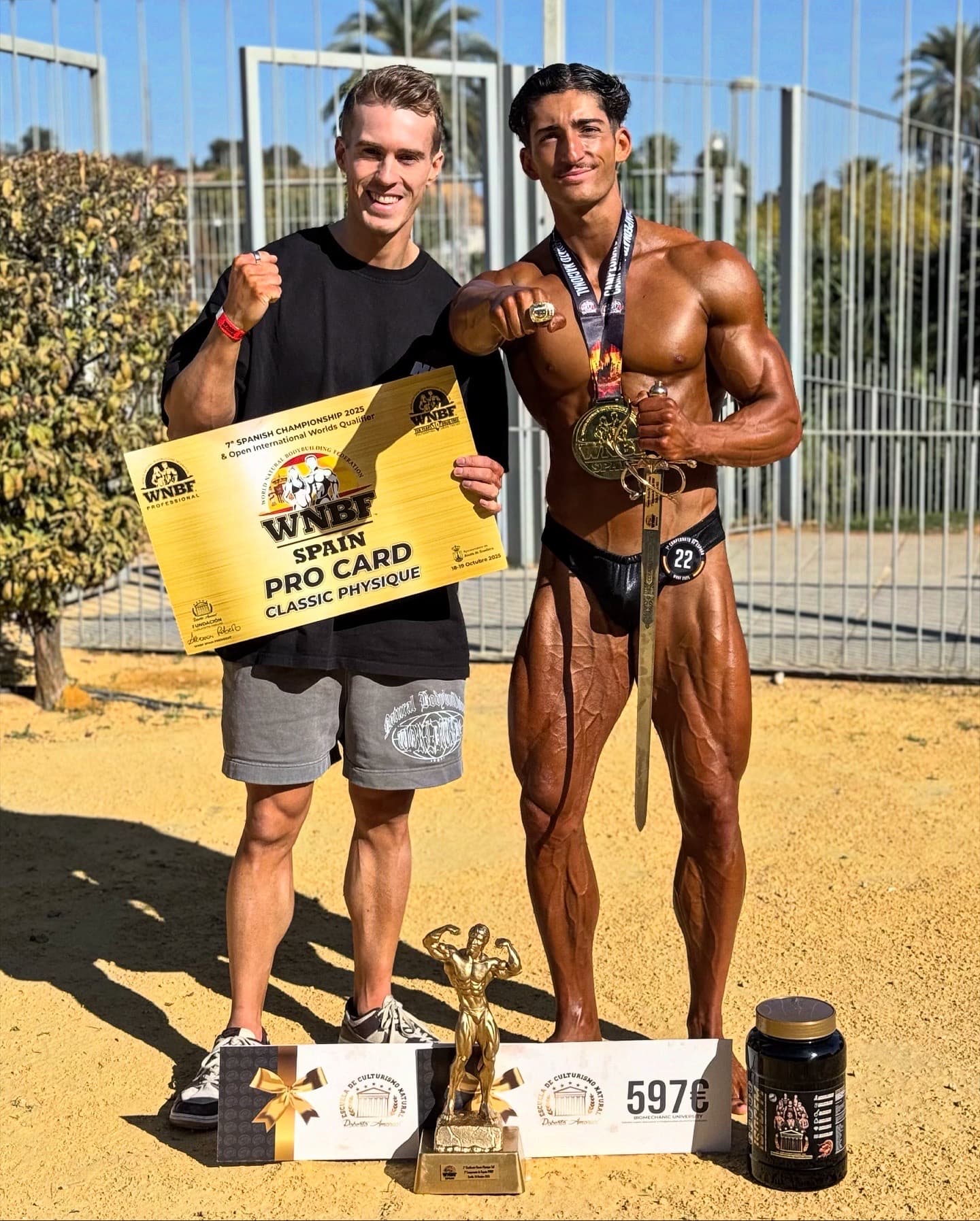 Champion bodybuilder posing on stage